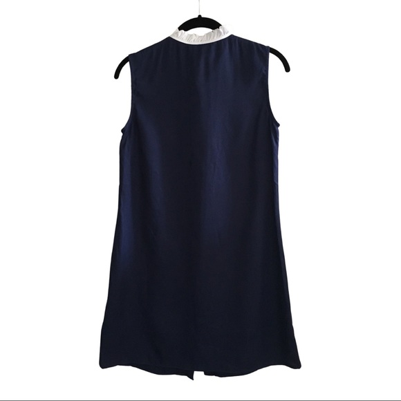 Blue Sleeveless Dress With Ruffle Tie Collar - Picture 2 of 4